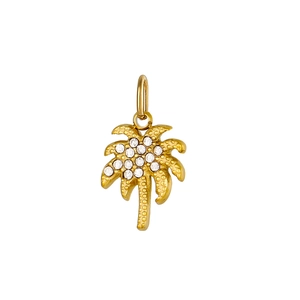 Pendente palma dorata vintage con strass bianchi scintillanti e design elegante