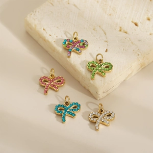 Colorful micro-pave zircon butterfly pendants with gold metal bases for DIY jewelry