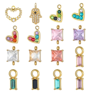 DIY Edelstahl Zirkon Charms Anhänger Für Die Schmuckherstellung Herz Quadrat Rechteck Anhänger Vergoldet Schmuckherstellung Zubehör Nur Anhänger Ohne Kette