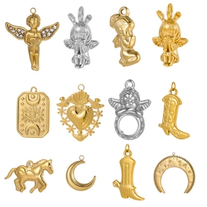 Stainless Steel Rhinestone Angel Moon Evil Eye Heart Horse Boots Charms Vintage DIY Jewelry Making Pendants Accessories