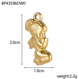 Polished golden stainless steel angel pendant detail with precise 2.0x1.0cm dimensions