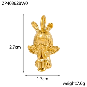 Golden angel pendant with bunny ears showing size 2.7cm and weight 7.6g for DIY jewelry