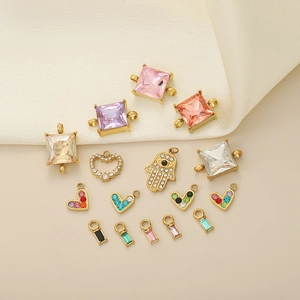 Schmuckset mit bunten Zirkon-Anhängern, Hamsa und Herz-Anhängern für DIY-Halsketten