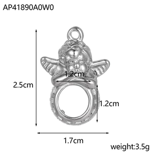Detailed dimensions of silver stainless steel angel pendant showing 2.5cm height and weight