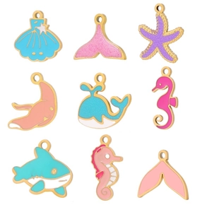 Breloques en Acier Inoxydable Émaillé Style Océan Coquillage Étoile de Mer Queue de Baleine Hippocampe Requin Pour DIY