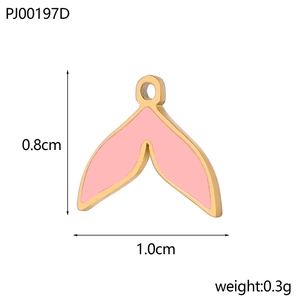 Pendentif queue de baleine en émail rose et acier doré pour création bijoux