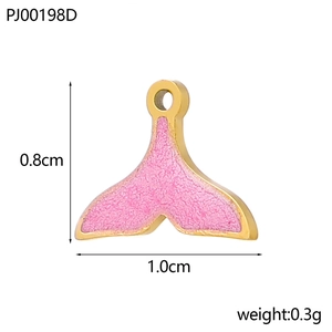 Pendentif queue de poisson en émail rose et acier inoxydable doré avec dimensions