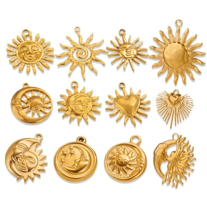 Vintage Stainless Steel Sun Moon Smile Face Pendants Celestial Embossed Charms DIY Necklace Jewelry Making Accessories For Women