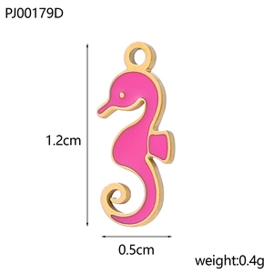Pendentif hippocampe rose en acier inoxydable doré pour bijoux DIY 1,2x0,5cm