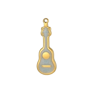 Macro view of a gold guitar pendant with light blue shimmer enamel for jewelry DIY