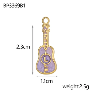Detail view of purple guitar pendant with Nashville text and size measurements