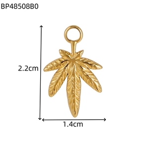 Golden stainless steel cannabis leaf pendant, detailed 2.2cm x 1.4cm jewelry accessory