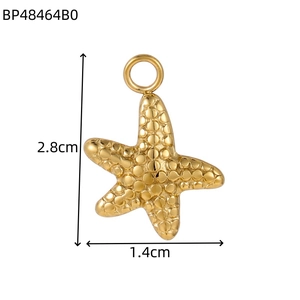 Detail view of a 2.8cm golden starfish pendant with textured stainless steel surface