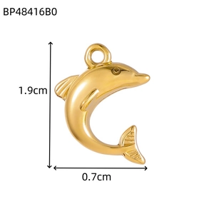 Polished golden dolphin charm pendant for necklaces with dimensions 1.9cm by 0.7cm
