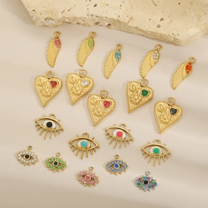 Lot de breloques bijoux DIY avec motifs œil de démon et cœur plaqués or