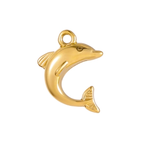 Polished golden dolphin pendant charm for DIY necklaces and jewelry accessories