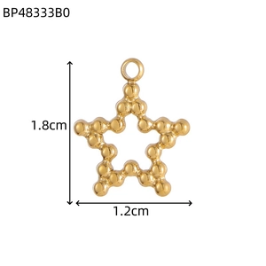 Golden star-shaped stainless steel pendant with bead border design, size 1.8cm by 1.2cm