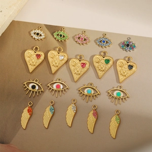 Pendentifs œil protecteur et cœur dorés avec zircons colorés pour bijoux DIY