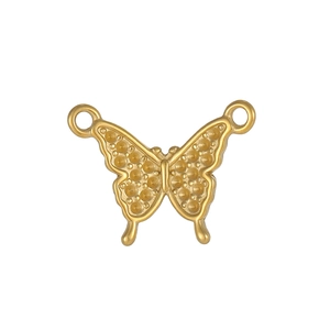 Vue détaillée du pendentif papillon doré avec texture pointillée et doubles anneaux
