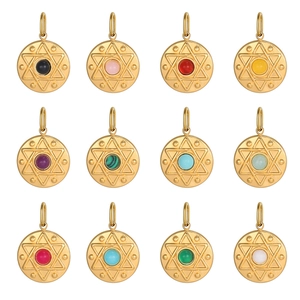 Vintage Stainless Steel Round Hexagram Pendant Gold Plated Bohemian Star Inlaid Rhinestone DIY Jewelry Making Necklace Charm Unisex Accessories