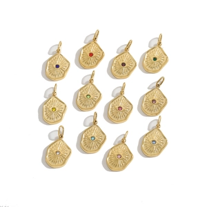 Vintage gold evil eye coin charms with colorful zircon inlays for DIY jewelry making