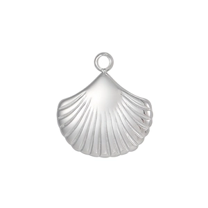 Ocean-themed silver shell pendant in stainless steel with realistic scallop texture