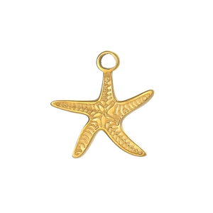 Detailed macro view of a gold sea star pendant with intricate biological textures for DIY jewelry