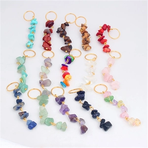 Bohemian titanium steel irregular colorful crushed stone pendants with gold metal rings