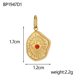 Vintage gold stainless steel evil eye sun charm pendant with red zircon inlay