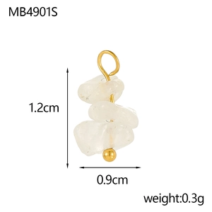 Macro view of crystal natural stone pendant with gold-plated frame and top hanging loop