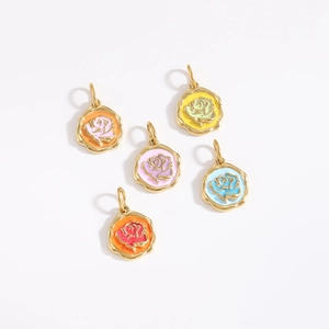 Rose flower enamel fan pendants in colorful titanium steel for DIY jewelry