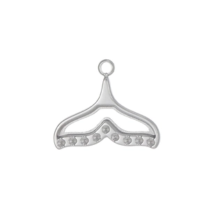 Polished silver whale tail pendant with multiple small circular stone settings for jewelry DIY