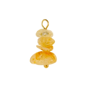Detail shot of a bohemian titanium pendant featuring layered yellow raw gemstones