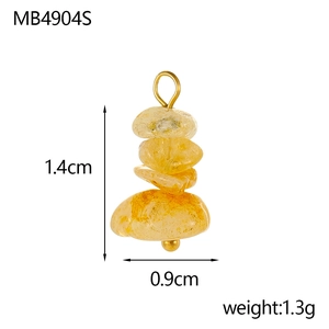 Detail view of a bohemian irregular yellow crystal pendant with dimensions 1.4cm by 0.9cm
