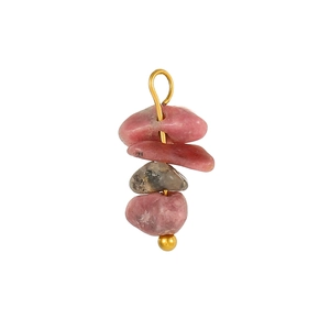 Detail of bohemian natural colorful crushed stones pendant with golden metal wire hook