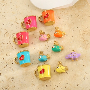 Pendentifs DIY en émail coloré en forme de poisson et tasse en acier inoxydable doré