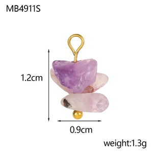 Detail showing dimensions of stacked natural purple crystal pendant with gold loop