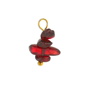 Detail of stacked red gemstone pendant with bohemian gold wire wrap and hook