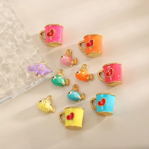 Pendentifs colorés en émail poisson et tasse à café en acier inox pour bijoux DIY