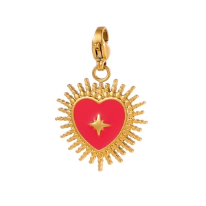 Vintage-Herzanhänger mit roter Emaille und goldenem Stern für DIY-Schmuckherstellung