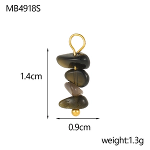 Detail showing natural dark grey stone pendant with gold hardware and 1.4cm height scale
