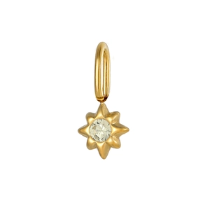 Detail view of a gold plated eight-pointed star charm with central zircon inlay for DIY jewelry