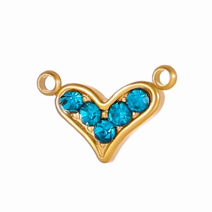 Herzanhänger aus Gold mit fünf blauen Zirkonen und zwei Ösen für DIY-Schmuckdesign