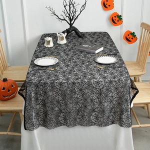 Halloween Spider Web Lace Tablecloth Black Gothic Rectangular Table Cover For Party Decoration Skull Ghost Hand Patterns
