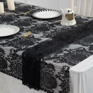 Halloween black lace tablecloth with skull pattern for gothic holiday party table decor
