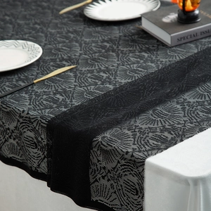 Black lace Halloween tablecloth with rose floral pattern for festive dining decor