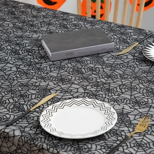 Halloween black lace spider web tablecloth with gothic patterns for festive dining decor