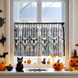 Halloween Black Lace Skull Bat Fringe Curtain Gothic Fireplace Mantel Scarf Lamp Shade Decoration Party Home Supplies