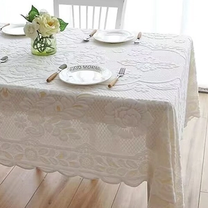 European style white lace tablecloth with floral rose pattern and wavy scalloped edges