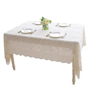 Elegant rectangular lace tablecloth with floral embroidery and scalloped edges for home decor
